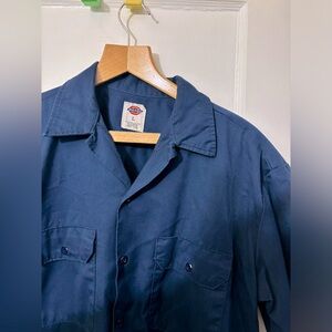 Dickies Men’s Short Sleeve Work Shirt button down camp collar navy blue Large
